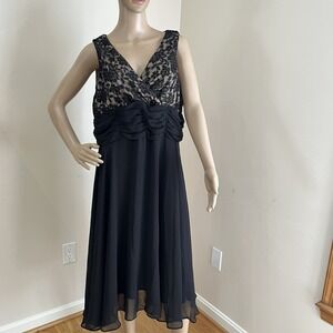Studio 1940 Vintage Floral Lace Midi‎ Dress Size 16 Black LBD